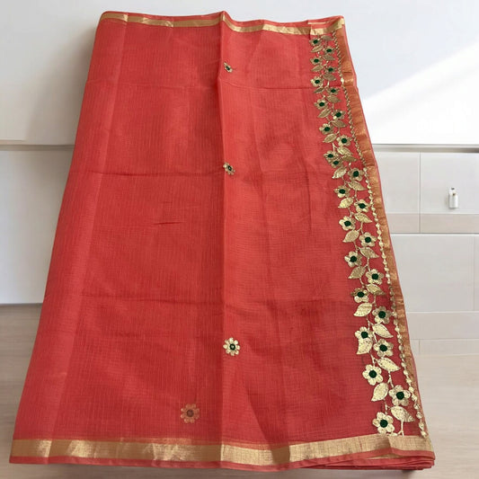 New Arrival Rangkat Handstock Kota Doria Sarees with Gota work