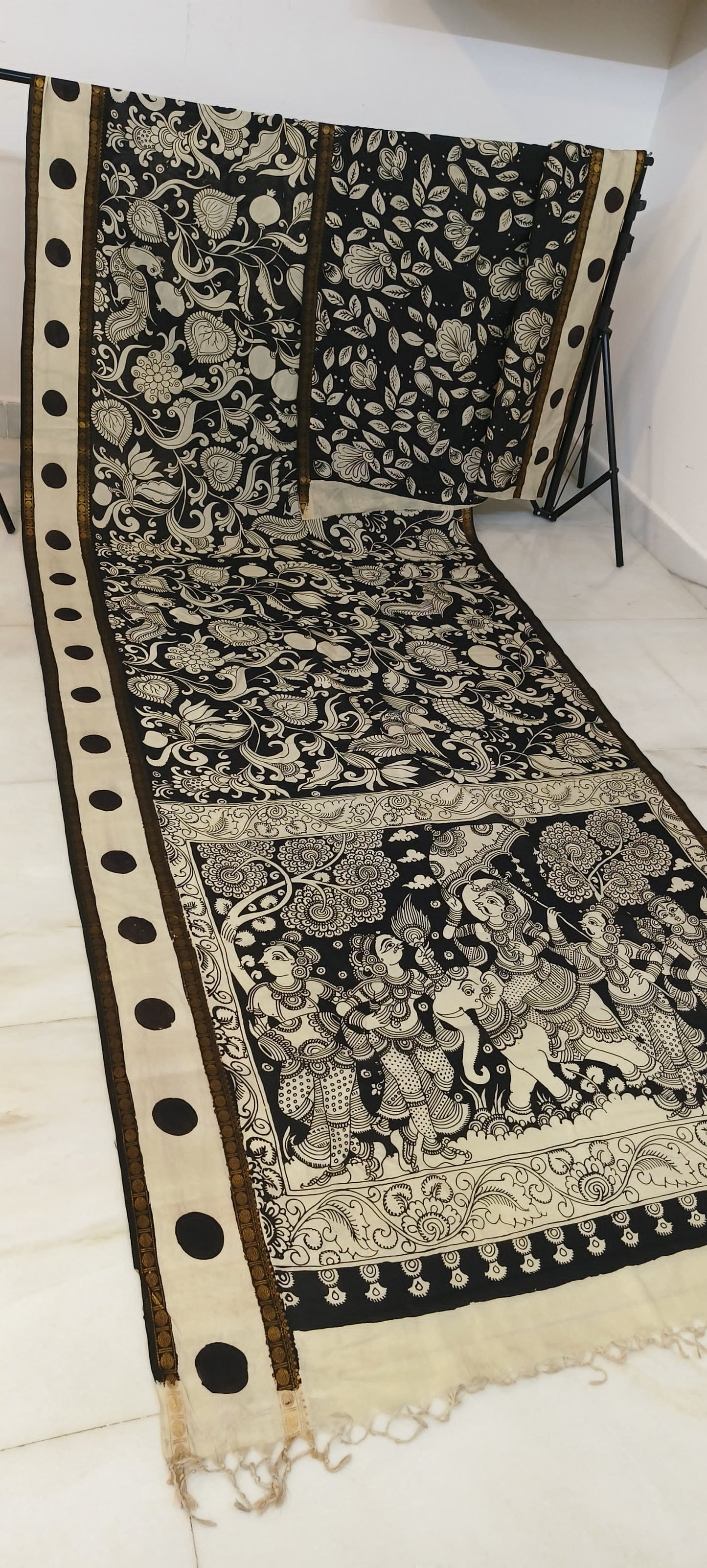 Karigar's Kalamkari pen works on Bangalore Silk Saree