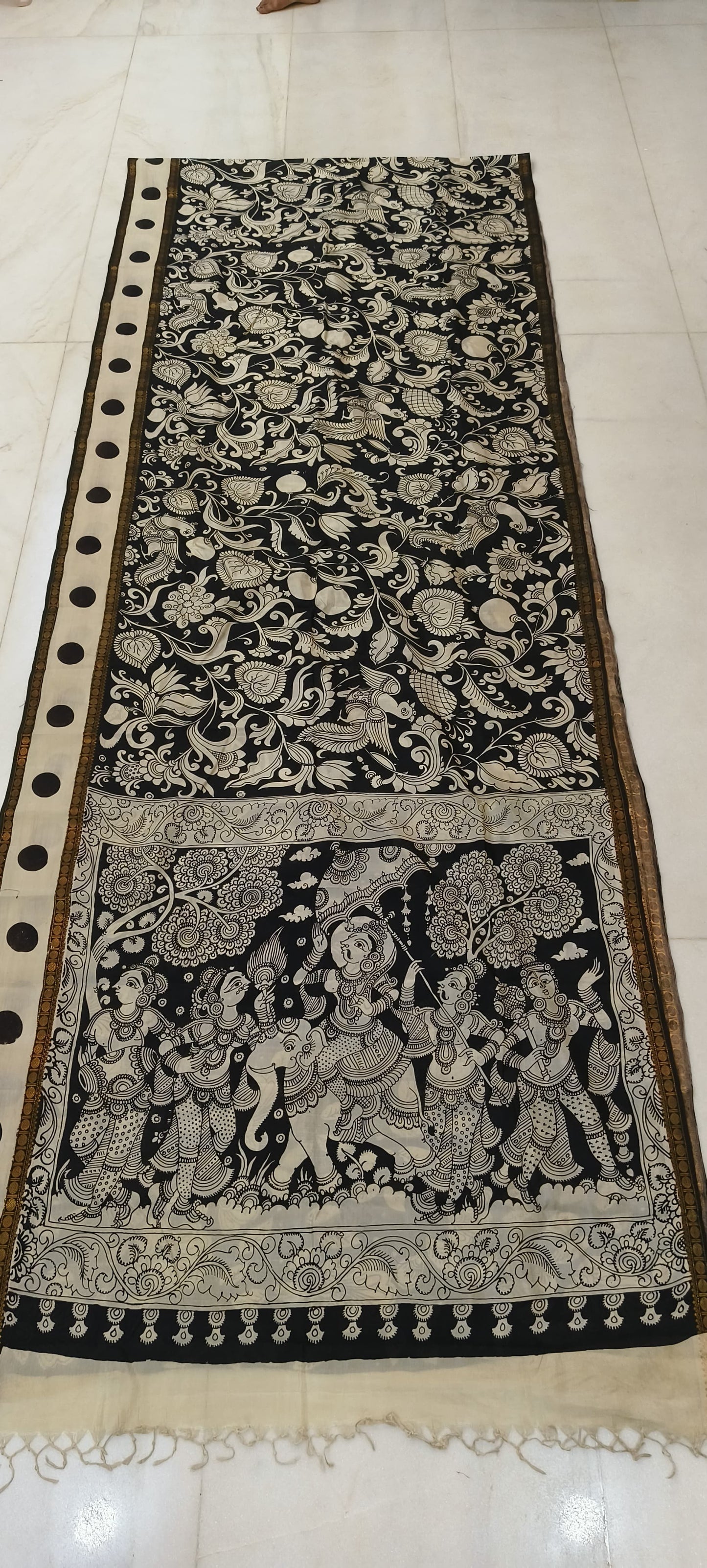 Karigar's Kalamkari pen works on Bangalore Silk Saree